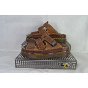 Dr Martens Men's 9 Brown Leather Slip On 3 Strap Sandals England